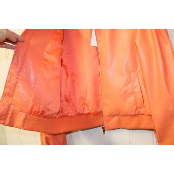 HOUSE OF HARLOW Bomber Jacket Living Coral Vegan Leather Size L Large - Picture 13 of 13